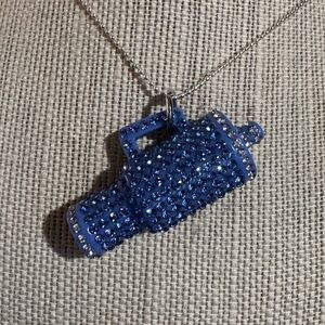 Blue Rhinestone Thermos Pendant Necklace